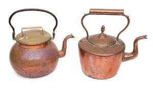 A 19th Century Dutch copper kettle: with brass lid and iron handle,