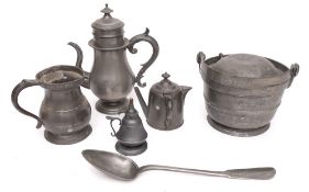 A pewter quart baluster tankard: by Yates and Birch, a pewter baluster coffee pot,