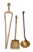 A pair of small early 19th Century brass ember tongs:, the handle with ring terminal,