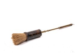 A brass and papier maché decorated telescopic hearth brush:,