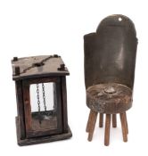 A Continental pricket rustic candle lamp: with concave sheet metal shield,