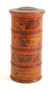 A 19th Century four section cylindrical spice tower: with cover, 15cm high.