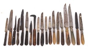Two steel and silvered and gilt metal mounted horn-handled French carving knives:,