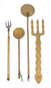 Two brass salamanders: with circular blades,