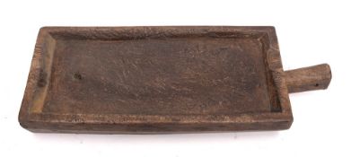 A rectangular wood hanging platter or shallow trough:, 51cm long, 21cm wide.