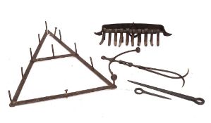 An iron triangular rack for steels:, 37 x 49cm,