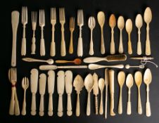 A collection of Napoleonic prisoner of war bone cutlery: and sundry items.