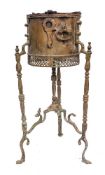 A brass drum-shaped brazier: with twin handles to the sides,