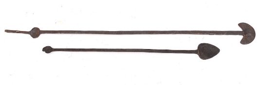 An iron pig gut/intestine scraper: with heart-shaped blade and hooked end, 16th/17th Century,
