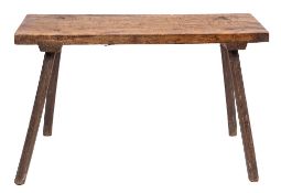 A 19th Century chestnut kitchen table: with a rectangular plank top,
