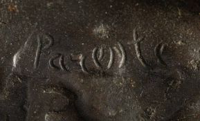 After Parente, a bronze study of a street urchin: wearing a peak cap and knotted scarf,