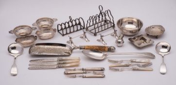 An Edward VII silver six-division toast rack, maker Martin, Hall & Co, Sheffield,