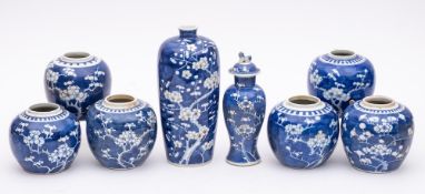 A group of Chinese porcelain blue and white jars and vases: all decorated in blue and white with