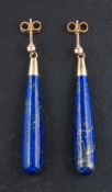 A pair of 9ct gold lapis lazuli drop earrings,: partial hallmarks, length ca. 4.