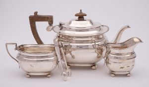 A George VI silver three-piece tea service, maker Edward Barnard & Sons Ltd, London,