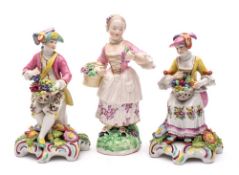 A Derby figure emblematic of Autumn and a pair of Samson hard paste figures in the Bow manner: the