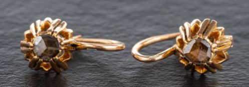 A pair of foil back, rose-cut diamond earrings,: estimated total diamond weight ca. 0.