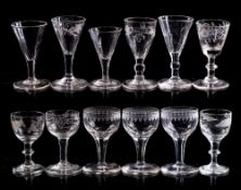 A collection of twelve late 18th/19th century dwarf wine,