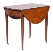 WITHDRAWN A George III mahogany, sycamore strung and crossbanded oval Pembroke table,