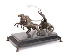 A Grand Tour bronze group of a Roman chariot: with two rearing horses and charioteer with raised