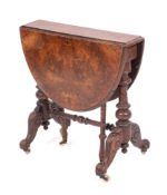 A Victorian walnut Sutherland occasional table, circa 1870,: the oval top with twin drop leaves,
