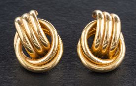 A pair of knot-shaped earrings:, with fittings for pierced ears, length ca. 2.4cm, weight excl.