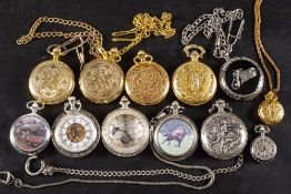 A selection of modern Japanese and other pocket watches: both manual and quartz,