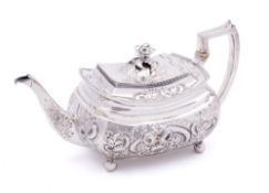 A George III silver teapot, maker Alice & George Burrows II, London, 1810: crested,