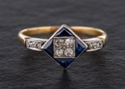 A rose and single-cut diamond and calibre-cut sapphire ring,: total estimated diamond weight ca. 0.