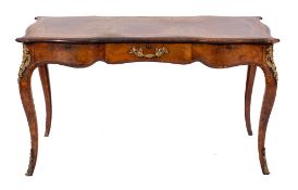 A fine burr walnut and crossbanded bureau plat in Louis XV style, last quarter 19th century,