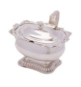George III silver pedestal mustard pot and cover, maker's mark worn, London,