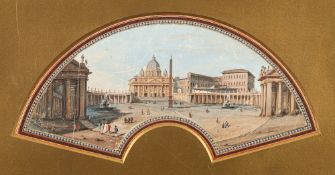 Neapolitan School late 19th Century- St Peter's, Rome,:- gouache, fan shaped, 12 x 32cm, mounted,