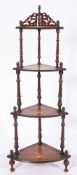 A Victorian mahogany and marquetry corner whatnot, late 19th century,