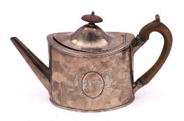 A George III silver oval teapot, maker Peter & Ann Bateman London, 1794: initialled,