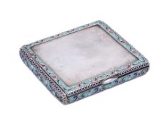 A Continental silver and enamelled case, bears Latvian import marks: inscribed to the interior,