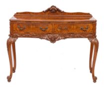 A carved and burr walnut serving or dressing table in Louis XV taste, mid 20th century,