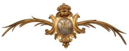 A Continental, probably Italian carved and giltwood overdoor cresting, 19th century,