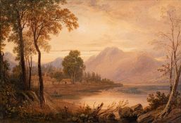 John Varley [1778-1842]- An upland lake scene,:- signed bottom right watercolour, 32 x 46.5cm.