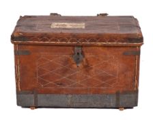 An Anglo-Indian leather covered wood yakhdan trunk, second half 19th century,: of rectangular form,