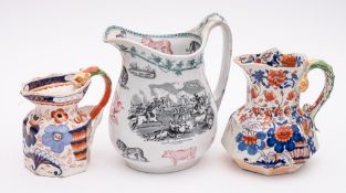 A pottery Balaclava jug: of compressed oviform printed with a scene of 'The Chasseurs D'Afrique and