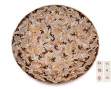 A large Arita 'Hundred Cranes' charger: profusely decorated in white, brown,