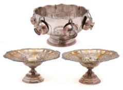 A 20th century silver plated pedestal punch bowl: of circular outline with gadrooned border,
