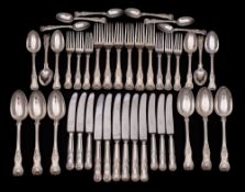 A matched Kings pattern with diamond heel part flatware service, various makers and dates: crested,