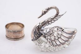 A clear glass and silver mounted table salt, bears import marks for London,