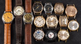 Bulova, a gentlemans 1930s gold-plated wristwatch: along with a cushion-shaped watch stamped 0.