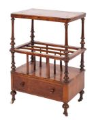 A Victorian walnut and line inlaid Canterbury whatnot, circa 1870,