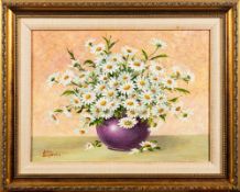 * John Benjamin [b.1922]- Still Life, Michaelmas Daisies,:- signed, oil on canvas, 29 x 40cm.