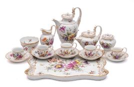 A Meissen [outside decorated] coffee service and tray in the Empire style: with 'swan' handles,