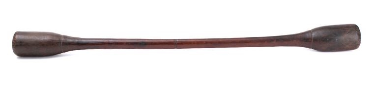 A hardwood double-ended tribal club (possibly Fijian) : overall length 106cm.