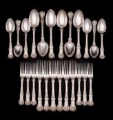 A Victorian part Queens Pattern flatware service maker Chawner & Co, London 1840/41/42: crested,